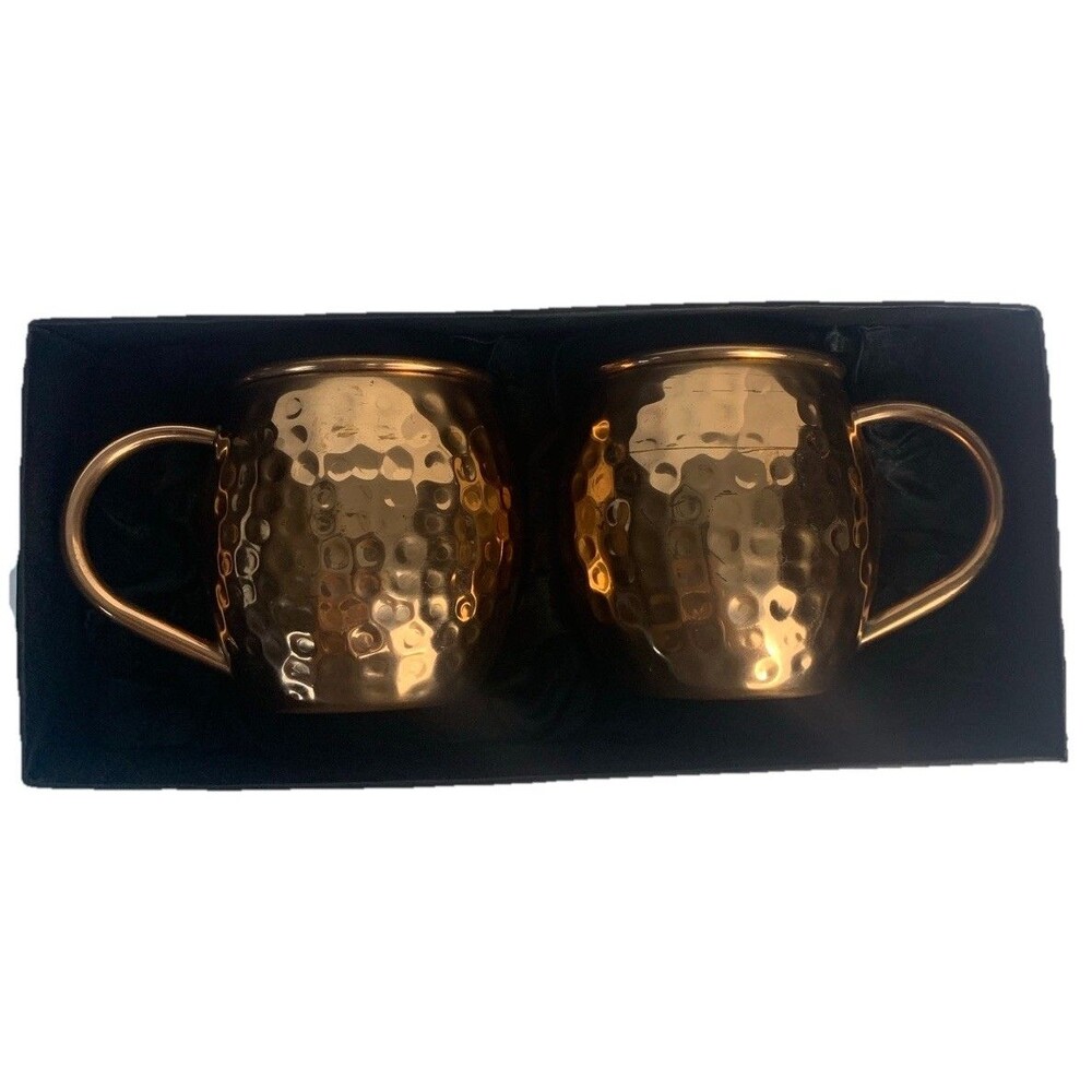 NEW Set Of 2 Los Angeles Copper Moscow Mule Beverage Mugs With Hammered Finish